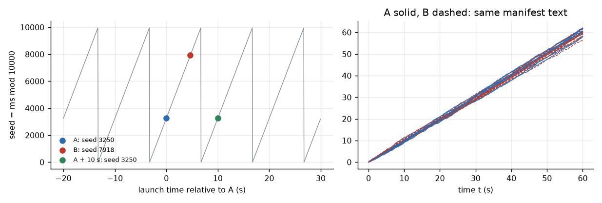 Seed as a function of launch time, and two runs with one manifest